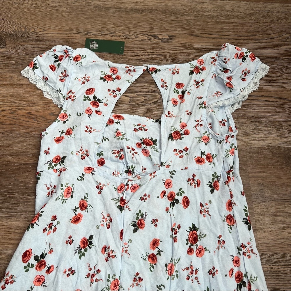 NWT Flutter Cap Sleeve Maxi a-Line Dress Wild Fable Light Blue Floral Large - Picture 5 of 7